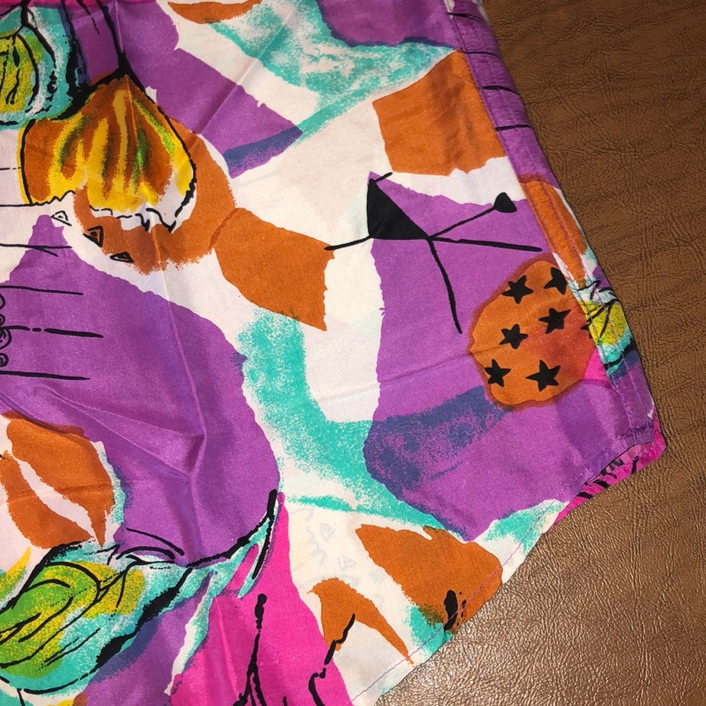 Vtg Abstract Colorful 1980's Silk Button Shirt M - image 4